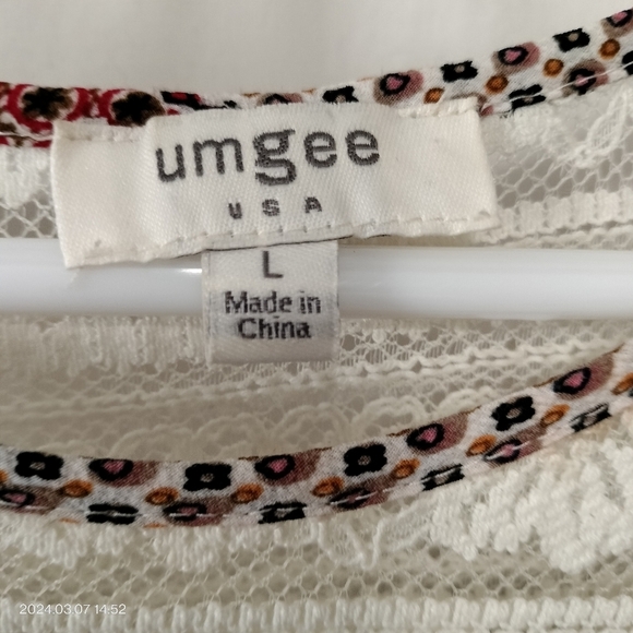 Umgee size Large Crochet Bodice Peasant Boho Style Dress Pockets - Picture 5 of 9